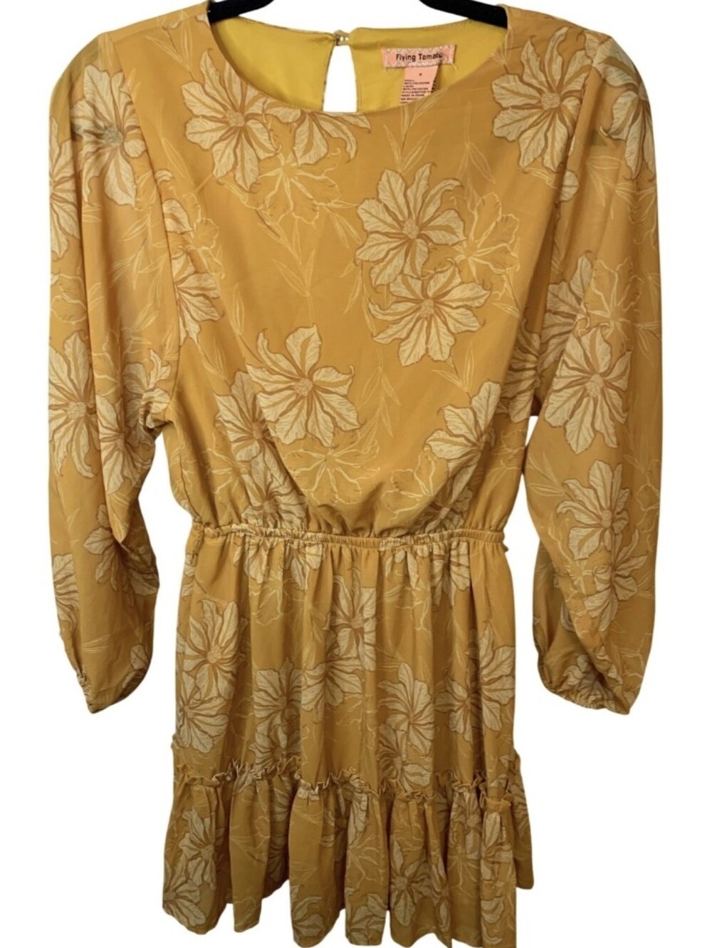 Flying Tomato Boho Mustard Floral Tiered Midi Dress - Size Large (L)